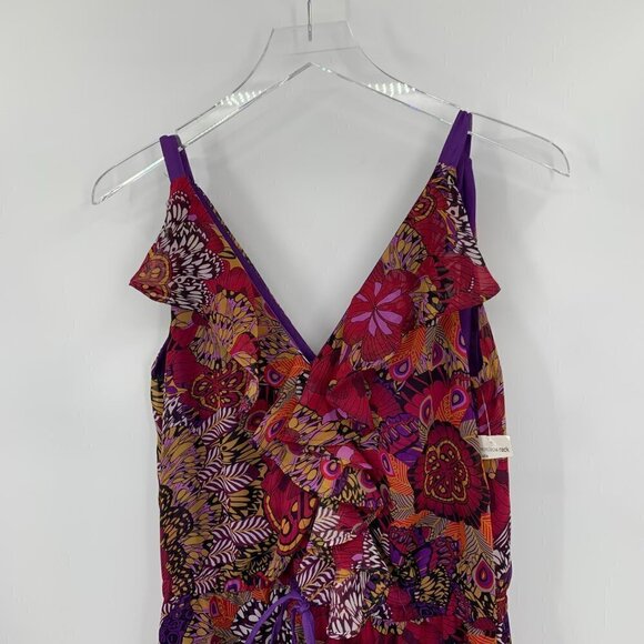 Pure Sugar chiffon ruffle maxi midi dress floral purple wine new XS X-Small - Picture 3 of 5